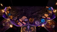 Mystical fortune telling setup with tarot cards, crystal balls, candles and magical artifacts arranged on ornate purple cloth for divination and spiritual guidance.