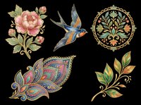Vintage botanical and ornamental design elements isolated on transparent background, ready for t-shirt design, clipart, stickers, sublimation and print-on-demand projects.