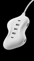 White multi-port USB hub with braided cable, isolated on transparent background. Great for tech clipart, print on demand, stickers, T-shirt design, and sublimation projects.