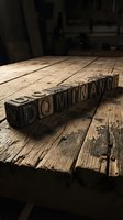 Wooden letter blocks spelling DOMINANCE on a rustic weathered table, dramatic moody lighting highlighting texture and power concept.