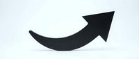 Black curved arrow pointing upward and right on white background, isolated graphic element for business growth, success, and direction concepts.
