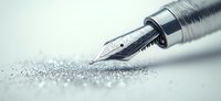 Lic silver glitter scattered on light surface, macro photography with shallow depth of field and soft bokeh effect.