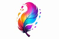 Vibrant rainbow colored feather with gradient transition from hot pink to orange, purple and blue, artistic design isolated on white background perfect for logo and creative projects.