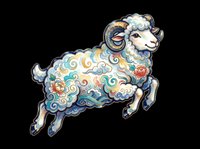 Decorative ram with ornate swirling patterns and vibrant colors, isolated on transparent background. Ready for t-shirt designs, stickers, clipart, sublimation, and print-on-demand products.