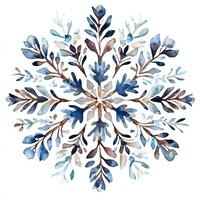 Watercolor floral mandala with blue and brown leaves arranged in a symmetrical circular pattern on white background, perfect for stationery design.