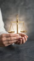 Hands holding golden scales of justice symbolizing legal balance, fairness and judicial system for law firm branding and legal services marketing.