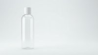 Clear plastic bottle with white cap isolated on white background for cosmetic packaging and product design mockups.