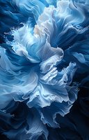 Ethereal blue and white fluid art with flowing abstract waves and swirls creating dynamic movement and depth. Suitable for luxury interior design and wall art.