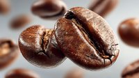Close-up macro shot of roasted coffee beans with detailed texture and natural cracks, perfect for cafe branding and beverage marketing materials.