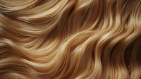 Flowing golden blonde wavy hair texture with highlights and lowlights creating natural movement pattern. Close up of smooth, shiny strands for beauty and fashion designs.