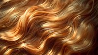 Flowing golden blonde hair strands with warm highlights creating dynamic waves and texture for beauty and haircare concepts.