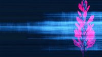 Vibrant pink glowing plant silhouette against dark blue abstract background with light streaks and motion blur effects creates futuristic botanical artwork.