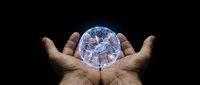 Human hands holding glowing plasma ball with electric lightning effects against dark background for energy and science concepts.