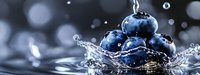 Fresh blueberries splashing in crystal clear water with dynamic droplets and bubbles creating refreshing summer beverage concept for healthy lifestyle.