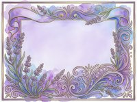 Ornate lavender floral frame with swirling purple and blue decorative borders featuring botanical elements, isolated on white background for design, invitations, and creative projects.
