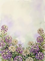 Watercolor floral border with purple and white flowers on soft pastel background for wedding invitations and romantic designs.