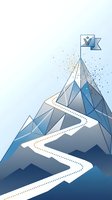 Abstract geometric mountain peak with winding path and victory flag symbolizing achievement, success journey, business goals and leadership concept.