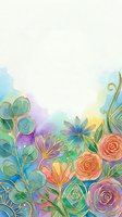 Watercolor floral border with gold line art roses and leaves on soft pastel background, copy space for text, greeting card design.