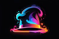 Glowing neon chef hat silhouette with vibrant blue, pink and orange light trails against black background, modern cooking logo design concept.