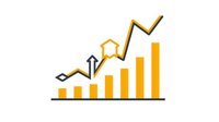 Growing orange bar chart with upward trending line graph and arrow showing positive business growth and success metrics on white background.