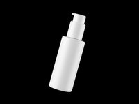 White cosmetic pump bottle isolated on transparent background, ready for skincare, beauty product mockups, packaging design, and print-on-demand applications.