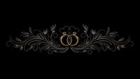 Elegant gold ornamental border with intertwined rings and flourishes on black background for luxury wedding invitations and formal designs.