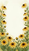 Watercolor black-eyed Susan floral frame with yellow blooms and green leaves, copy space center for text, greeting card or poster design.
