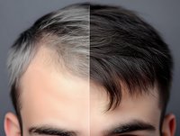 Male hair loss comparison showing before and after hair transplant results with natural hairline restoration and increased density.