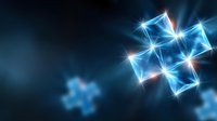 Glowing blue molecular structure with light effects on dark background, scientific concept visualization for chemistry, biology and technology research.