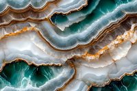 Natural agate crystal slice macro photo showing detailed layers in turquoise, brown and white with translucent mineral structure and organic patterns.