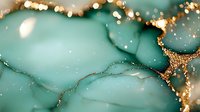 Luxurious turquoise and gold marble texture with glitter effect and bokeh lights creates elegant abstract background for luxury design projects.
