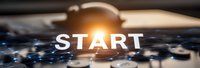 Chess piece on board with glowing START text overlay, symbolizing beginning of strategic game or business challenge in dramatic lighting.