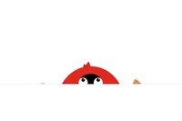 Curious red bird peeking from behind white surface, playful cartoon character design with minimalist style and simple shapes. Great for children projects.