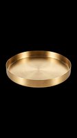 Round gold metal tray with brushed finish, isolated on transparent background. Ready for product mockups, stickers, print on demand, T-shirt design, and clipart use.