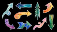 Colorful watercolor arrows and directional elements isolated on transparent background, ready for clipart, t-shirt design, stickers, print-on-demand products, and sublimation projects.