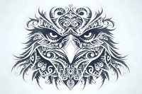Fierce eagle face created with ornate swirling patterns and decorative elements in monochrome style on light background, isolated design for tattoo and prints.
