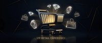 Luxury shopping cart surrounded by floating diamonds on dark background for premium retail and VIP customer experience marketing materials.