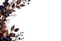 Watercolor brown leaves and navy blue berries create elegant botanical corner arrangement on white background, suitable for wedding stationery and invitations.