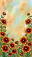 Watercolor gaillardia blanket flowers border with vibrant red and yellow blooms on soft pastel background, copy space for text or greeting cards.