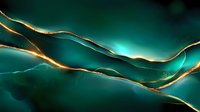 Luxurious emerald green and gold abstract waves create dramatic flowing lines against dark background. Modern art design for luxury decor and creative projects.