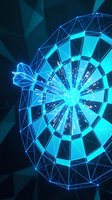 Futuristic blue glowing geometric sphere with wireframe structure and light rays on dark polygonal background for technology and digital concepts.