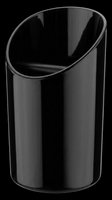 Sleek black trash bin with angled opening, isolated on transparent background. Ready for design use on t-shirts, clipart, stickers, and print-on-demand products.