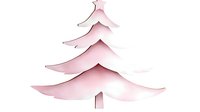 Pink paper cut Christmas tree silhouette on white background, minimalist holiday design element with layered effect and soft shadows.