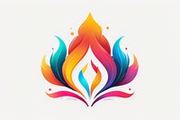 Vibrant lotus flower shape with gradient feather-like petals in orange, red, pink, purple and turquoise colors on light background, modern minimalist decorative element.