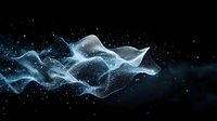 Abstract flowing wave of glowing blue particles and light streaks against dark background. Suitable for technology, science, digital transformation, and modern design projects.