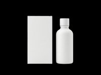 Blank white cosmetic bottle with screw cap and matching rectangular box isolated on transparent background, ready for branding, labeling, and product packaging design use.