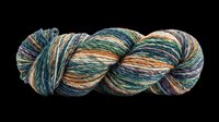 Skein of multicolored yarn in teal, orange, and navy tones, isolated on transparent background. Ready for craft, knitting, and design projects including print-on-demand and sublimation applications.