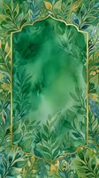 Watercolor emerald green frame with ornate gold border and botanical leaf motifs, ideal for luxury invitations, greeting cards, and elegant design projects.