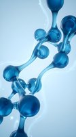 Blue molecular structure model with connected atoms and bonds on light background for scientific research and chemistry education.