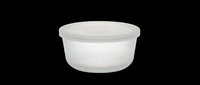 Translucent plastic food storage container with gray lid, isolated on transparent background, ready for clipart, print-on-demand, sublimation, and design projects.